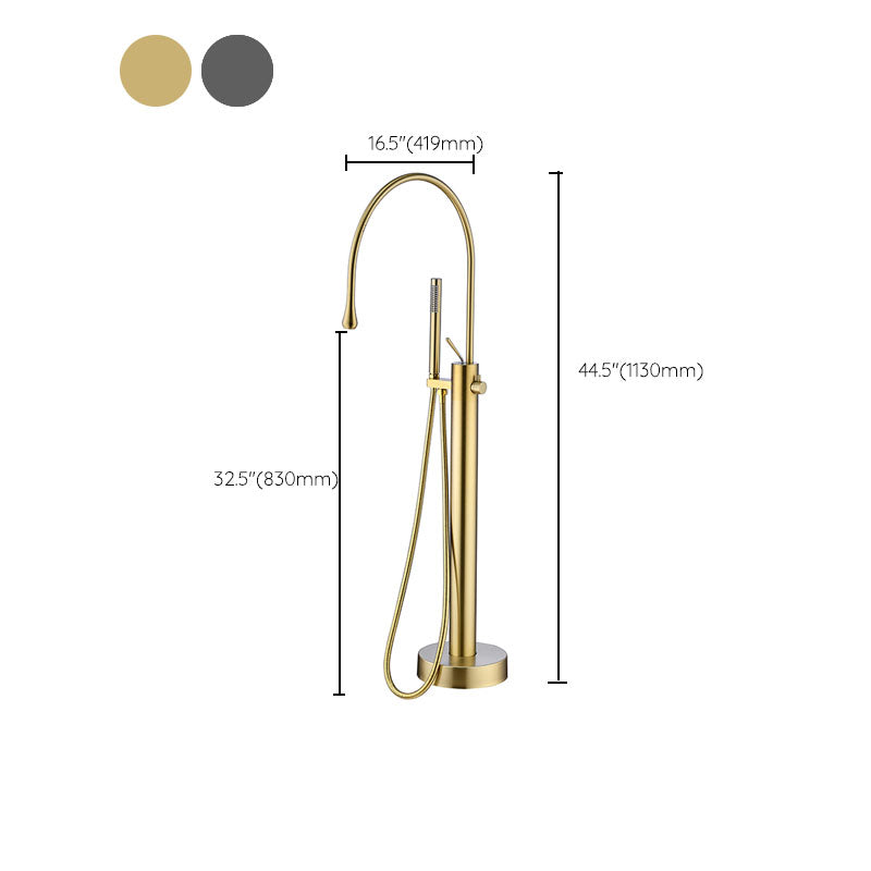Modern Brass Freestanding Bathtub Faucet with Hand Shower Bathtub Faucet Clearhalo 'Bathroom Remodel & Bathroom Fixtures' 'Bathtub Faucets' 'bathtub_faucets' 'Home Improvement' 'home_improvement' 'home_improvement_bathtub_faucets' 7209506