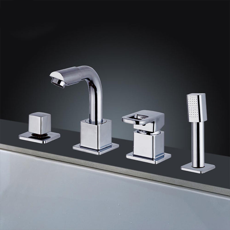 Chrome Bath Faucet Trim with Lever Handle Deck Mount Tub Faucet Hand Shower Included Clearhalo 'Bathroom Remodel & Bathroom Fixtures' 'Bathtub Faucets' 'bathtub_faucets' 'Home Improvement' 'home_improvement' 'home_improvement_bathtub_faucets' 7209523