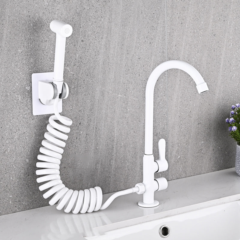 Single Cold Faucet Solid Color High Arc Deck Mounted Bathtub Faucet White Clearhalo 'Bathroom Remodel & Bathroom Fixtures' 'Bathtub Faucets' 'bathtub_faucets' 'Home Improvement' 'home_improvement' 'home_improvement_bathtub_faucets' 7209536