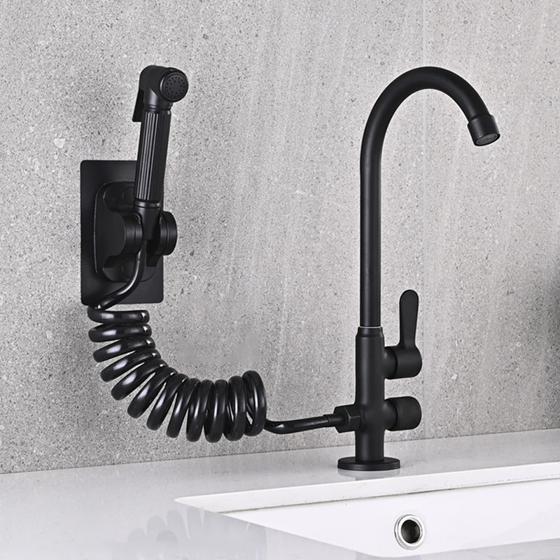 Single Cold Faucet Solid Color High Arc Deck Mounted Bathtub Faucet Black Clearhalo 'Bathroom Remodel & Bathroom Fixtures' 'Bathtub Faucets' 'bathtub_faucets' 'Home Improvement' 'home_improvement' 'home_improvement_bathtub_faucets' 7209537