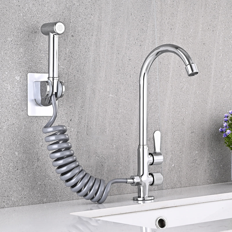 Single Cold Faucet Solid Color High Arc Deck Mounted Bathtub Faucet Silver Clearhalo 'Bathroom Remodel & Bathroom Fixtures' 'Bathtub Faucets' 'bathtub_faucets' 'Home Improvement' 'home_improvement' 'home_improvement_bathtub_faucets' 7209539