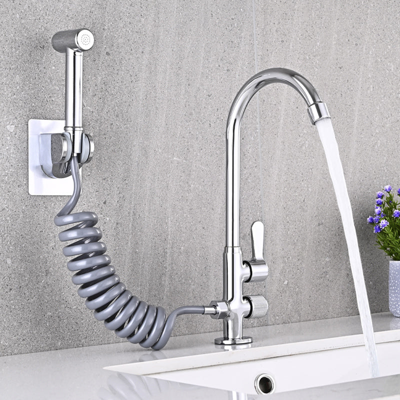 Single Cold Faucet Solid Color High Arc Deck Mounted Bathtub Faucet Clearhalo 'Bathroom Remodel & Bathroom Fixtures' 'Bathtub Faucets' 'bathtub_faucets' 'Home Improvement' 'home_improvement' 'home_improvement_bathtub_faucets' 7209541