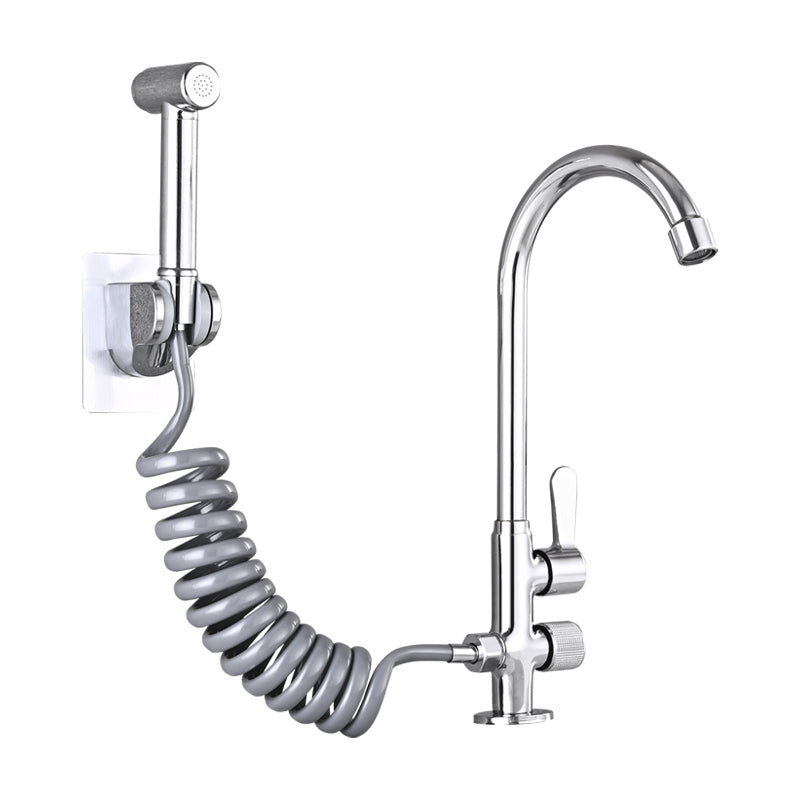 Single Cold Faucet Solid Color High Arc Deck Mounted Bathtub Faucet Clearhalo 'Bathroom Remodel & Bathroom Fixtures' 'Bathtub Faucets' 'bathtub_faucets' 'Home Improvement' 'home_improvement' 'home_improvement_bathtub_faucets' 7209542