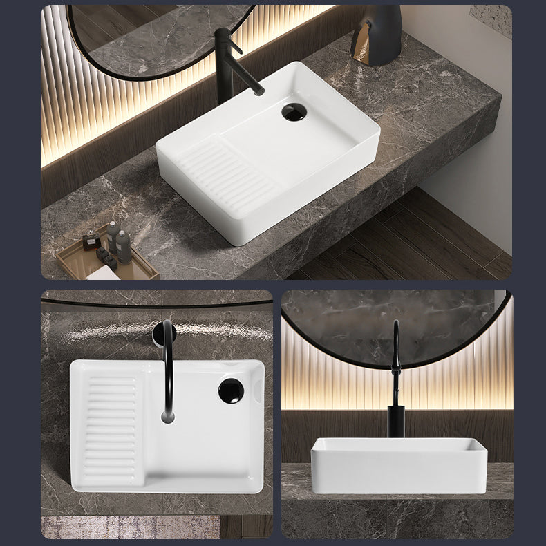 Modern Bathroom Sink Pop-Up Drain Porcelain Solid Color Rectangular Vessel Bathroom Sink Clearhalo 'Bathroom Remodel & Bathroom Fixtures' 'Bathroom Sinks & Faucet Components' 'Bathroom Sinks' 'bathroom_sink' 'Home Improvement' 'home_improvement' 'home_improvement_bathroom_sink' 7209549
