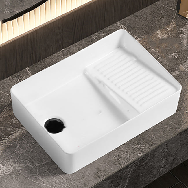 Modern Bathroom Sink Pop-Up Drain Porcelain Solid Color Rectangular Vessel Bathroom Sink Clearhalo 'Bathroom Remodel & Bathroom Fixtures' 'Bathroom Sinks & Faucet Components' 'Bathroom Sinks' 'bathroom_sink' 'Home Improvement' 'home_improvement' 'home_improvement_bathroom_sink' 7209554