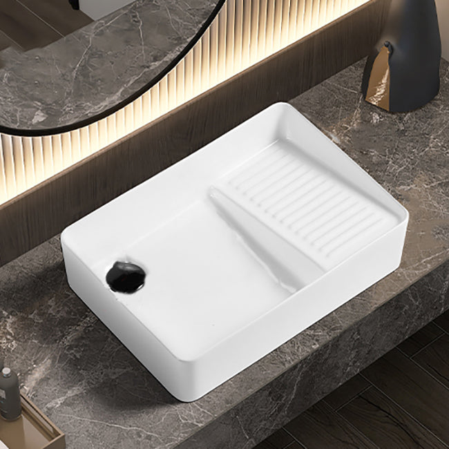 Modern Bathroom Sink Pop-Up Drain Porcelain Solid Color Rectangular Vessel Bathroom Sink Clearhalo 'Bathroom Remodel & Bathroom Fixtures' 'Bathroom Sinks & Faucet Components' 'Bathroom Sinks' 'bathroom_sink' 'Home Improvement' 'home_improvement' 'home_improvement_bathroom_sink' 7209555
