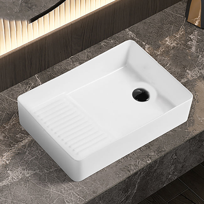 Modern Bathroom Sink Pop-Up Drain Porcelain Solid Color Rectangular Vessel Bathroom Sink Clearhalo 'Bathroom Remodel & Bathroom Fixtures' 'Bathroom Sinks & Faucet Components' 'Bathroom Sinks' 'bathroom_sink' 'Home Improvement' 'home_improvement' 'home_improvement_bathroom_sink' 7209565
