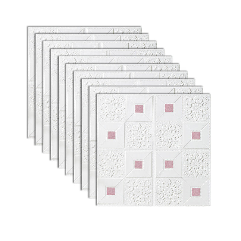 XPE Foam Wall Paneling Square Print Waterproof Wall Paneling for Living Room White-Pink Clearhalo 'Flooring 'Home Improvement' 'home_improvement' 'home_improvement_wall_paneling' 'Wall Paneling' 'wall_paneling' 'Walls & Ceilings' Walls and Ceiling' 7209632