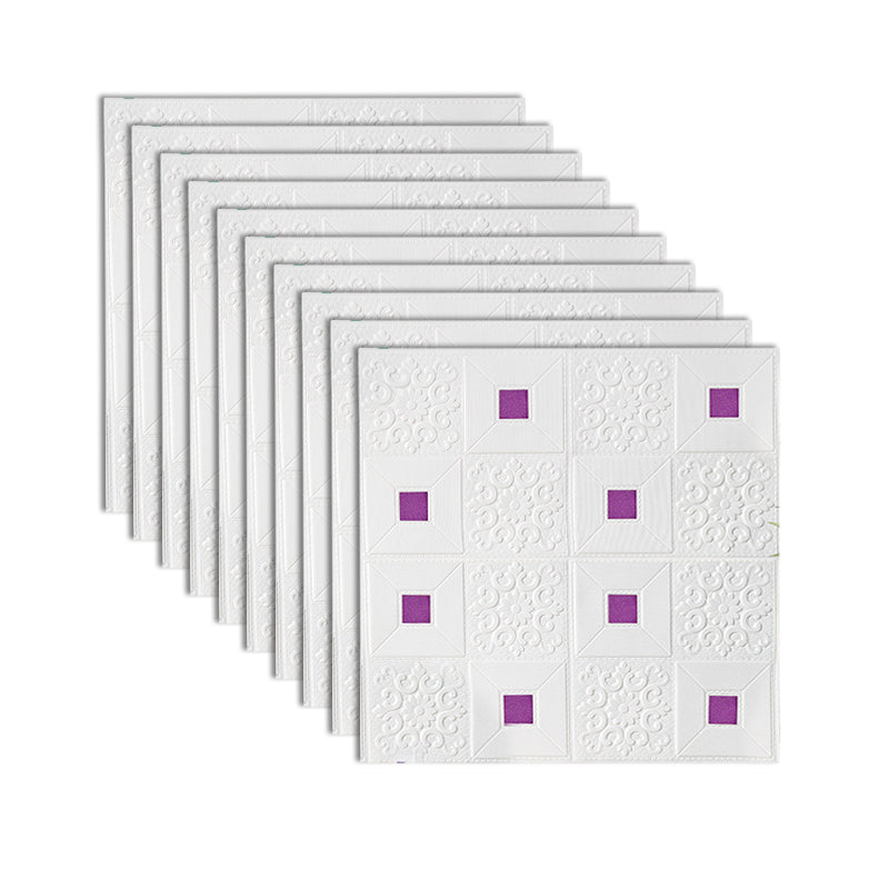 XPE Foam Wall Paneling Square Print Waterproof Wall Paneling for Living Room White-Purple Clearhalo 'Flooring 'Home Improvement' 'home_improvement' 'home_improvement_wall_paneling' 'Wall Paneling' 'wall_paneling' 'Walls & Ceilings' Walls and Ceiling' 7209634