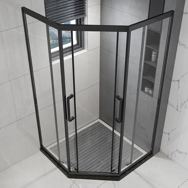 Black Double Sliding Shower Bath Door Framed Clear Shower Doors Clearhalo 'Bathroom Remodel & Bathroom Fixtures' 'Home Improvement' 'home_improvement' 'home_improvement_shower_tub_doors' 'Shower and Tub Doors' 'shower_tub_doors' 'Showers & Bathtubs' 7209758