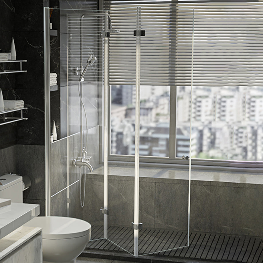 Tempered Shower Bath Door Frameless Bi-Fold Scratch Resistant Shower Doors Silver Left Clearhalo 'Bathroom Remodel & Bathroom Fixtures' 'Home Improvement' 'home_improvement' 'home_improvement_shower_tub_doors' 'Shower and Tub Doors' 'shower_tub_doors' 'Showers & Bathtubs' 7209785