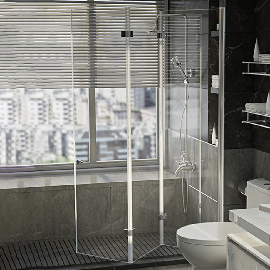 Tempered Shower Bath Door Frameless Bi-Fold Scratch Resistant Shower Doors Silver Right Clearhalo 'Bathroom Remodel & Bathroom Fixtures' 'Home Improvement' 'home_improvement' 'home_improvement_shower_tub_doors' 'Shower and Tub Doors' 'shower_tub_doors' 'Showers & Bathtubs' 7209786
