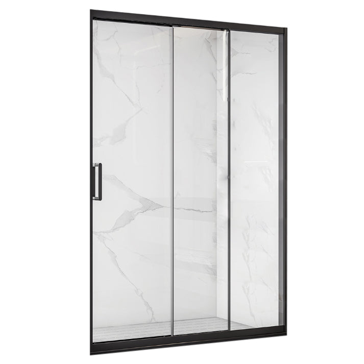 Single Sliding Semi-Frameless Shower Doors Tempered Shower Bath Door Black Right Clearhalo 'Bathroom Remodel & Bathroom Fixtures' 'Home Improvement' 'home_improvement' 'home_improvement_shower_tub_doors' 'Shower and Tub Doors' 'shower_tub_doors' 'Showers & Bathtubs' 7209908