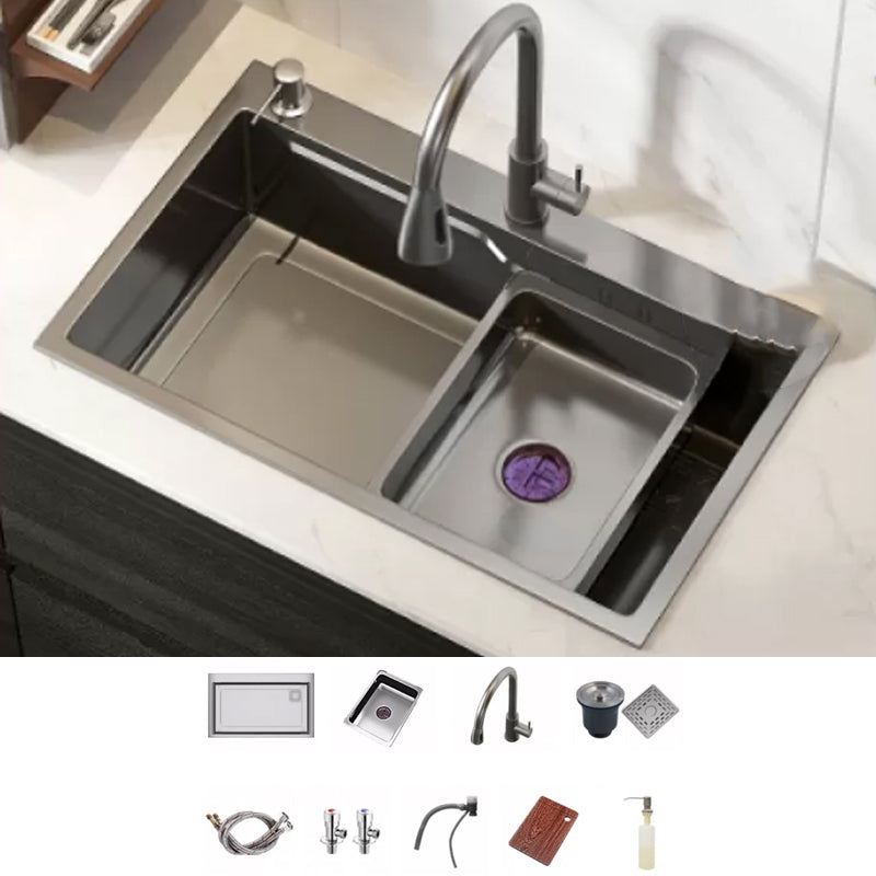 Modern Workstation Sink Stainless Steel with Drain Strainer Kit Workstation Ledge Sink with Faucet Pull Out Faucet With Soap Dispenser Clearhalo 'Home Improvement' 'home_improvement' 'home_improvement_kitchen_sinks' 'Kitchen Remodel & Kitchen Fixtures' 'Kitchen Sinks & Faucet Components' 'Kitchen Sinks' 'kitchen_sinks' 7212665