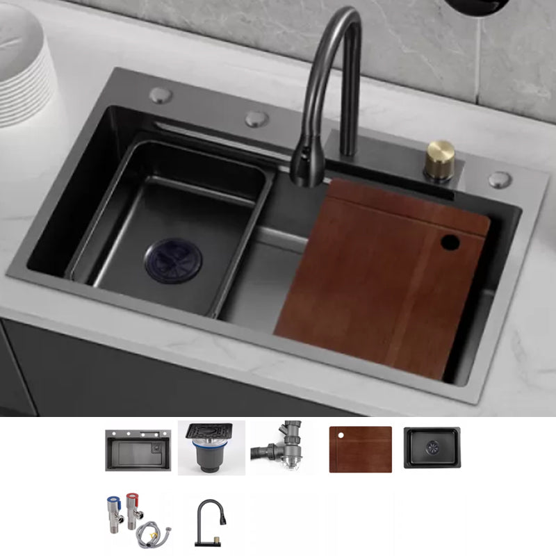 Modern Workstation Sink Stainless Steel with Drain Strainer Kit Workstation Ledge Sink with Faucet Flying Rain Pull Faucet Clearhalo 'Home Improvement' 'home_improvement' 'home_improvement_kitchen_sinks' 'Kitchen Remodel & Kitchen Fixtures' 'Kitchen Sinks & Faucet Components' 'Kitchen Sinks' 'kitchen_sinks' 7212671