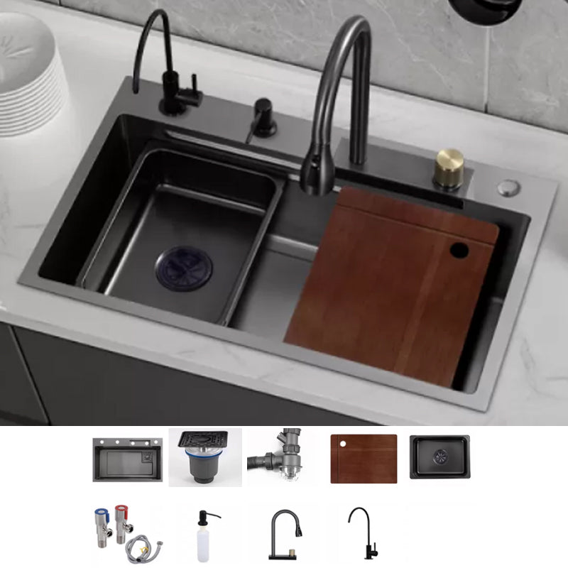 Modern Workstation Sink Stainless Steel with Drain Strainer Kit Workstation Ledge Sink with Faucet Raindance Pull-Out Faucet & Water Purify Faucet & Soap Dispenser Clearhalo 'Home Improvement' 'home_improvement' 'home_improvement_kitchen_sinks' 'Kitchen Remodel & Kitchen Fixtures' 'Kitchen Sinks & Faucet Components' 'Kitchen Sinks' 'kitchen_sinks' 7212673