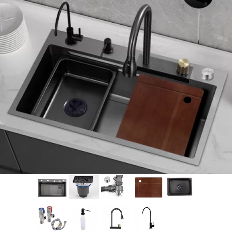 Modern Workstation Sink Stainless Steel with Drain Strainer Kit Workstation Ledge Sink with Faucet Pull Faucet&Filtration Faucet&Soap Dispenser &Deck Control Drain Clearhalo 'Home Improvement' 'home_improvement' 'home_improvement_kitchen_sinks' 'Kitchen Remodel & Kitchen Fixtures' 'Kitchen Sinks & Faucet Components' 'Kitchen Sinks' 'kitchen_sinks' 7212675