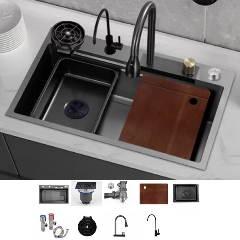 Modern Workstation Sink Stainless Steel with Drain Strainer Kit Workstation Ledge Sink with Faucet Pull Out Faucet Clearhalo 'Home Improvement' 'home_improvement' 'home_improvement_kitchen_sinks' 'Kitchen Remodel & Kitchen Fixtures' 'Kitchen Sinks & Faucet Components' 'Kitchen Sinks' 'kitchen_sinks' 7212677