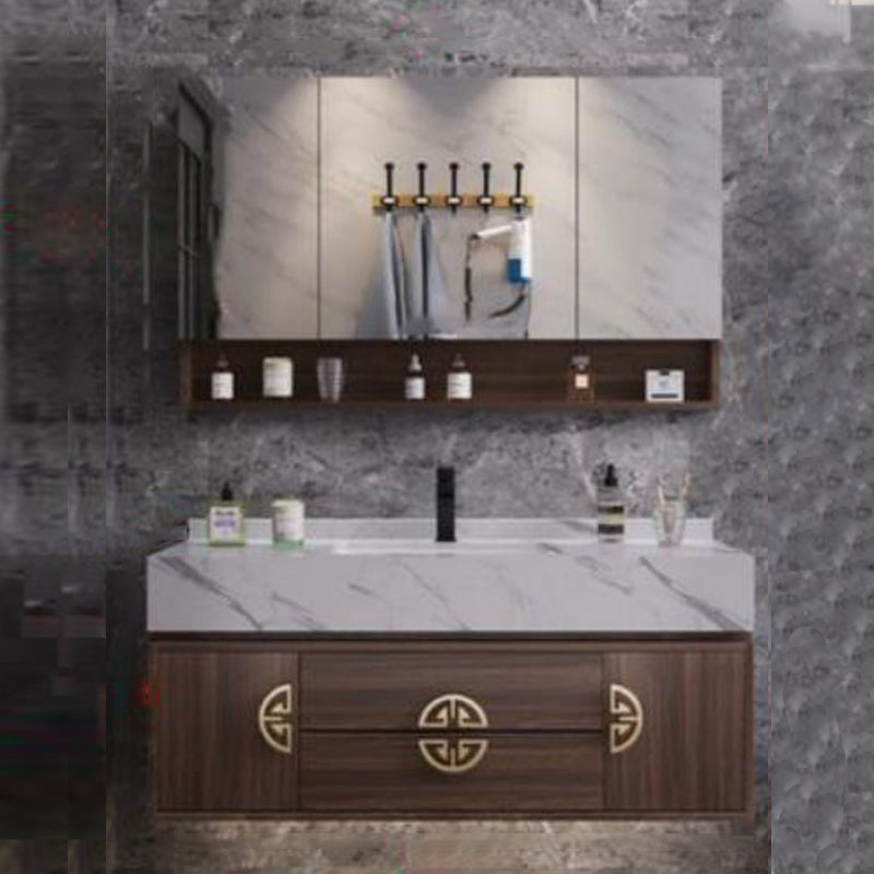 Mid-Century Modern Bathroom Vanity Stone with Mirror and Standalone Cabinet Vanity Vanity & Faucet & Mirror Cabinet 47"L x 22"W x 22"H Integrated Clearhalo 'Bathroom Remodel & Bathroom Fixtures' 'Bathroom Vanities' 'bathroom_vanities' 'Home Improvement' 'home_improvement' 'home_improvement_bathroom_vanities' 7215100