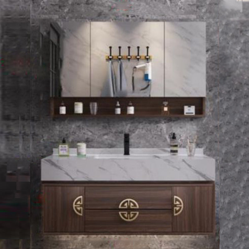 Mid-Century Modern Bathroom Vanity Stone with Mirror and Standalone Cabinet Vanity Vanity & Faucet & Mirror Cabinet 43.3"L x 21.7"W x 21.7"H Integrated Clearhalo 'Bathroom Remodel & Bathroom Fixtures' 'Bathroom Vanities' 'bathroom_vanities' 'Home Improvement' 'home_improvement' 'home_improvement_bathroom_vanities' 7215102