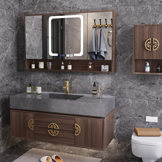 Mid-Century Modern Bathroom Vanity Stone with Mirror and Standalone Cabinet Vanity Clearhalo 'Bathroom Remodel & Bathroom Fixtures' 'Bathroom Vanities' 'bathroom_vanities' 'Home Improvement' 'home_improvement' 'home_improvement_bathroom_vanities' 7215103