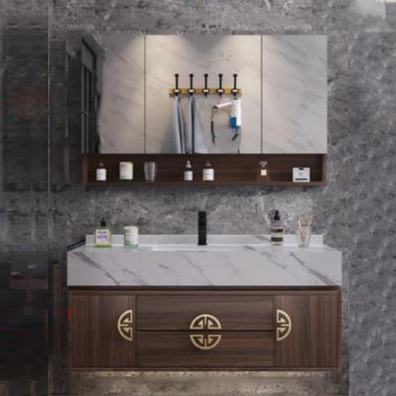 Mid-Century Modern Bathroom Vanity Stone with Mirror and Standalone Cabinet Vanity Vanity & Faucet & Mirror Cabinet 43.3"L x 21.7"W x 21.7"H Drop In Clearhalo 'Bathroom Remodel & Bathroom Fixtures' 'Bathroom Vanities' 'bathroom_vanities' 'Home Improvement' 'home_improvement' 'home_improvement_bathroom_vanities' 7215111