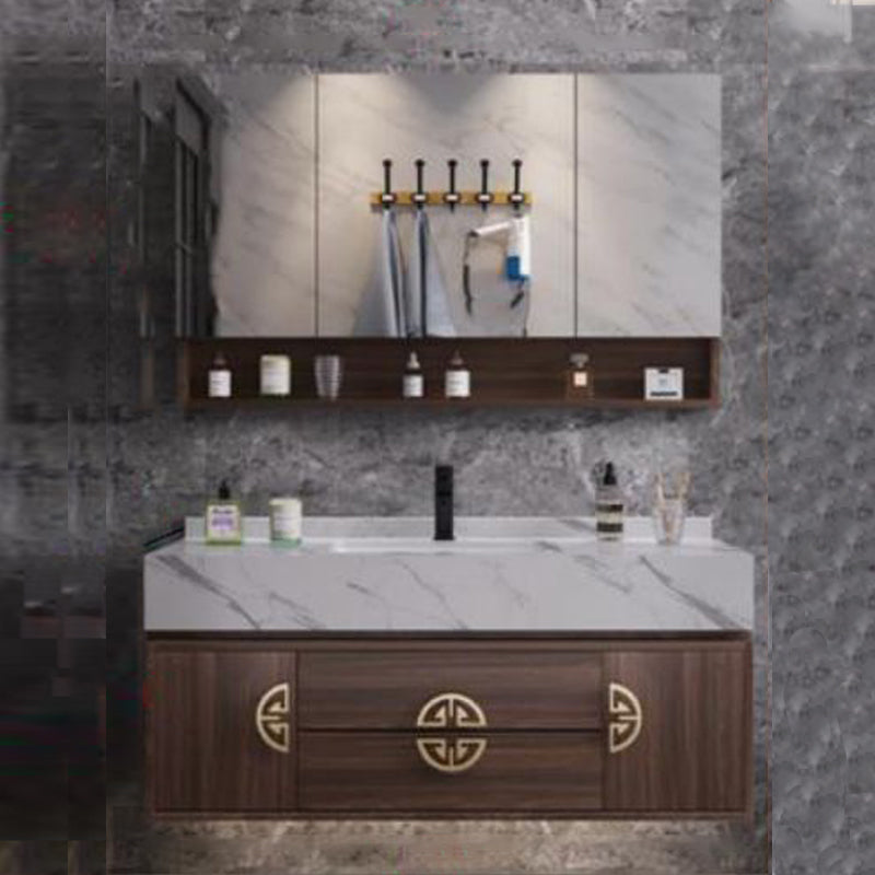 Mid-Century Modern Bathroom Vanity Stone with Mirror and Standalone Cabinet Vanity Vanity & Faucet & Mirror Cabinet 39.5"L x 22"W x 22"H Drop In Clearhalo 'Bathroom Remodel & Bathroom Fixtures' 'Bathroom Vanities' 'bathroom_vanities' 'Home Improvement' 'home_improvement' 'home_improvement_bathroom_vanities' 7215113