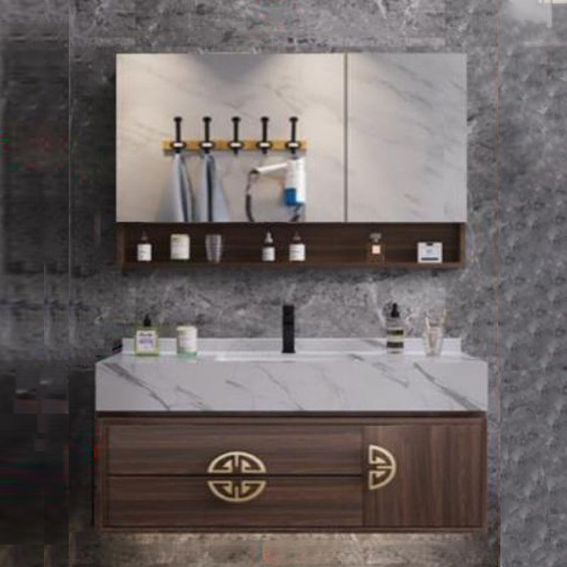 Mid-Century Modern Bathroom Vanity Stone with Mirror and Standalone Cabinet Vanity Vanity & Faucet & Mirror Cabinet 31.5"L x 21.7"W x 21.7"H Drop In Clearhalo 'Bathroom Remodel & Bathroom Fixtures' 'Bathroom Vanities' 'bathroom_vanities' 'Home Improvement' 'home_improvement' 'home_improvement_bathroom_vanities' 7215115