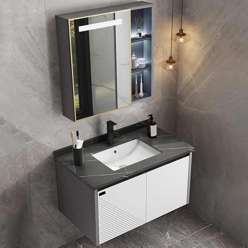 Modern Sink Vanity Set Wall Mounted Rectangular Sink Drawers Vanity Set Clearhalo 'Bathroom Remodel & Bathroom Fixtures' 'Bathroom Vanities' 'bathroom_vanities' 'Home Improvement' 'home_improvement' 'home_improvement_bathroom_vanities' 7215127