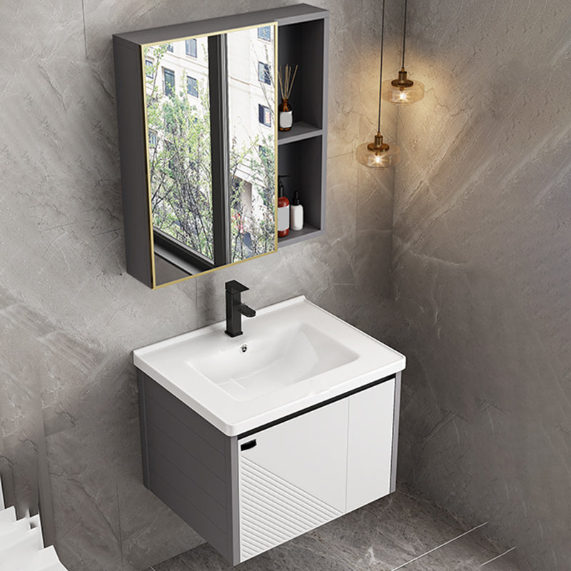 Modern Sink Vanity Set Wall Mounted Rectangular Sink Drawers Vanity Set Vanity & Faucet & Mirror Cabinet Ceramic Clearhalo 'Bathroom Remodel & Bathroom Fixtures' 'Bathroom Vanities' 'bathroom_vanities' 'Home Improvement' 'home_improvement' 'home_improvement_bathroom_vanities' 7215128