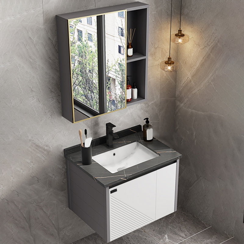 Modern Sink Vanity Set Wall Mounted Rectangular Sink Drawers Vanity Set Vanity & Faucet & Mirror Cabinet Stone Clearhalo 'Bathroom Remodel & Bathroom Fixtures' 'Bathroom Vanities' 'bathroom_vanities' 'Home Improvement' 'home_improvement' 'home_improvement_bathroom_vanities' 7215130