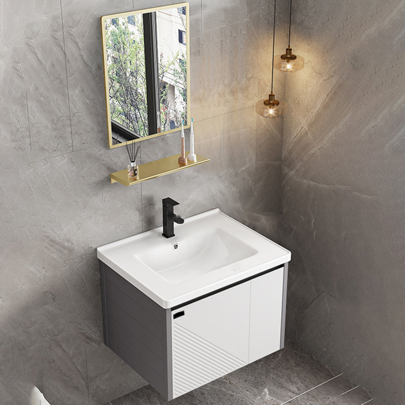 Modern Sink Vanity Set Wall Mounted Rectangular Sink Drawers Vanity Set Vanity & Faucet & Mirrors Ceramic Clearhalo 'Bathroom Remodel & Bathroom Fixtures' 'Bathroom Vanities' 'bathroom_vanities' 'Home Improvement' 'home_improvement' 'home_improvement_bathroom_vanities' 7215133
