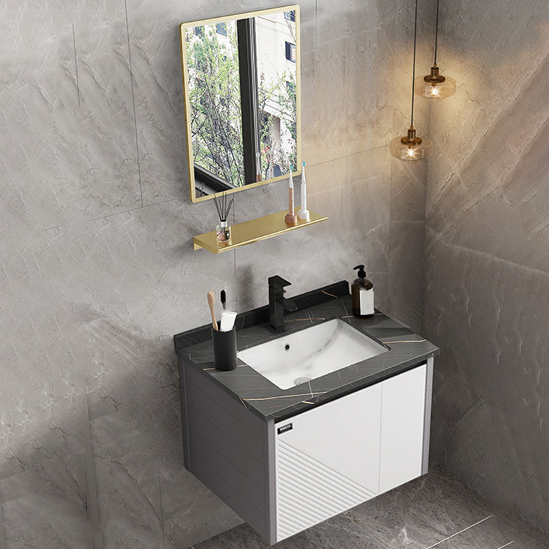 Modern Sink Vanity Set Wall Mounted Rectangular Sink Drawers Vanity Set Vanity & Faucet & Mirrors Stone Clearhalo 'Bathroom Remodel & Bathroom Fixtures' 'Bathroom Vanities' 'bathroom_vanities' 'Home Improvement' 'home_improvement' 'home_improvement_bathroom_vanities' 7215134