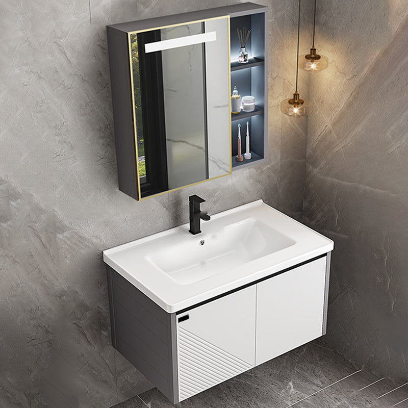 Modern Sink Vanity Set Wall Mounted Rectangular Sink Drawers Vanity Set Vanity & Faucet & Sensor Mirror Cabinet 32"L x 19"W x 19"H Ceramic Clearhalo 'Bathroom Remodel & Bathroom Fixtures' 'Bathroom Vanities' 'bathroom_vanities' 'Home Improvement' 'home_improvement' 'home_improvement_bathroom_vanities' 7215147