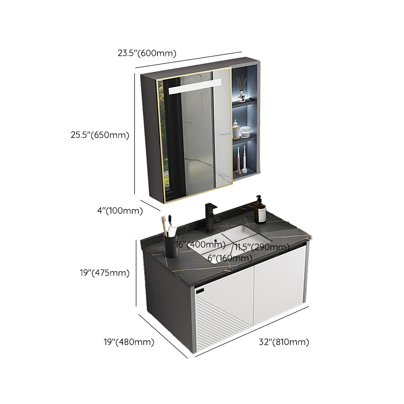 Modern Sink Vanity Set Wall Mounted Rectangular Sink Drawers Vanity Set Clearhalo 'Bathroom Remodel & Bathroom Fixtures' 'Bathroom Vanities' 'bathroom_vanities' 'Home Improvement' 'home_improvement' 'home_improvement_bathroom_vanities' 7215153