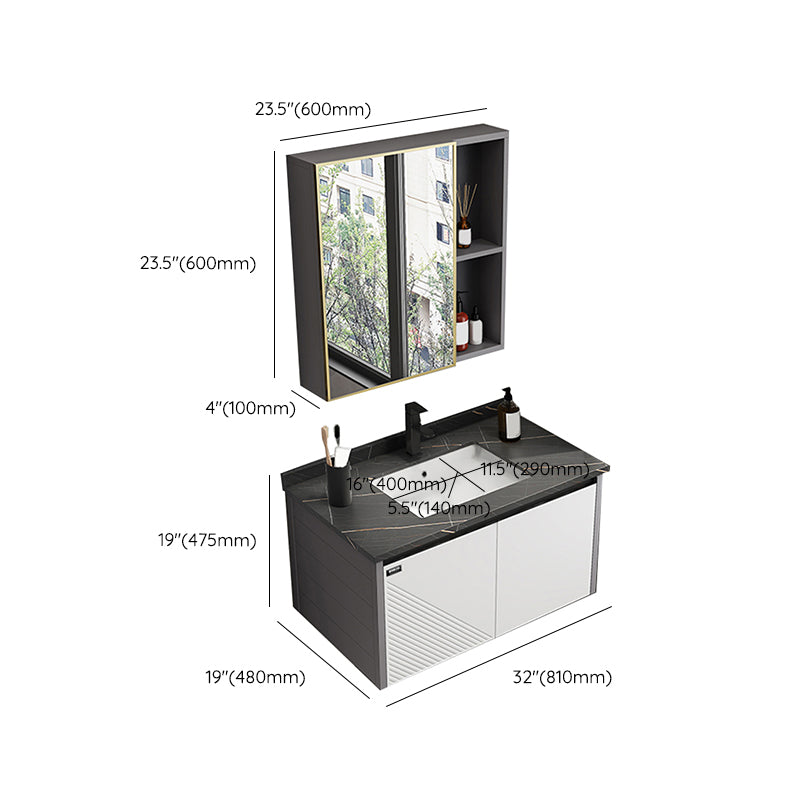 Modern Sink Vanity Set Wall Mounted Rectangular Sink Drawers Vanity Set Clearhalo 'Bathroom Remodel & Bathroom Fixtures' 'Bathroom Vanities' 'bathroom_vanities' 'Home Improvement' 'home_improvement' 'home_improvement_bathroom_vanities' 7215165