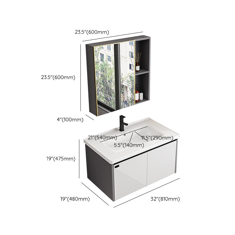 Modern Sink Vanity Set Wall Mounted Rectangular Sink Drawers Vanity Set Clearhalo 'Bathroom Remodel & Bathroom Fixtures' 'Bathroom Vanities' 'bathroom_vanities' 'Home Improvement' 'home_improvement' 'home_improvement_bathroom_vanities' 7215166