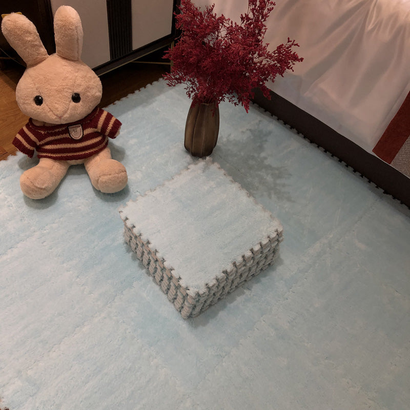 Modern Carpet Floor Tile Plush Cut Interlocking Non-Skid Tiles and Carpet Light Blue Clearhalo 'Carpet Tiles & Carpet Squares' 'carpet_tiles_carpet_squares' 'Flooring 'Home Improvement' 'home_improvement' 'home_improvement_carpet_tiles_carpet_squares' Walls and Ceiling' 7215864