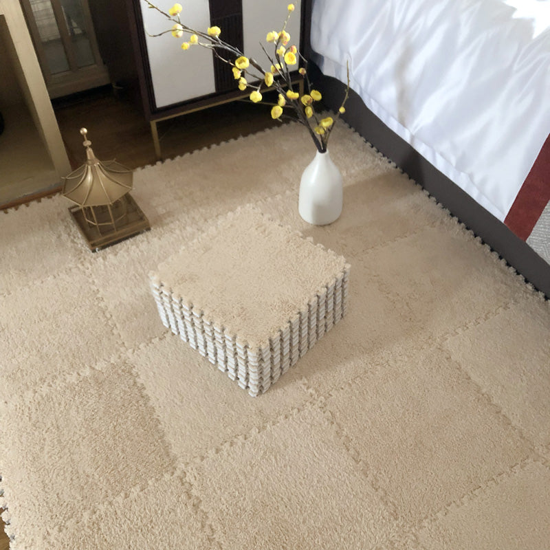 Modern Carpet Floor Tile Plush Cut Interlocking Non-Skid Tiles and Carpet Apricot Clearhalo 'Carpet Tiles & Carpet Squares' 'carpet_tiles_carpet_squares' 'Flooring 'Home Improvement' 'home_improvement' 'home_improvement_carpet_tiles_carpet_squares' Walls and Ceiling' 7215870