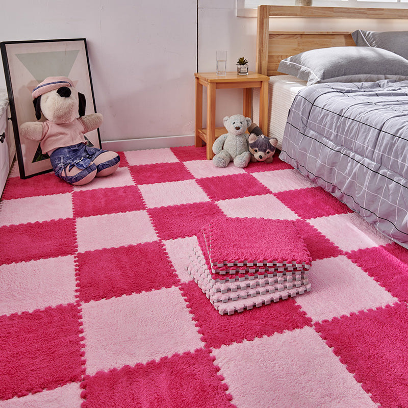 Modern Carpet Floor Tile Plush Cut Interlocking Non-Skid Tiles and Carpet Rose Pink Clearhalo 'Carpet Tiles & Carpet Squares' 'carpet_tiles_carpet_squares' 'Flooring 'Home Improvement' 'home_improvement' 'home_improvement_carpet_tiles_carpet_squares' Walls and Ceiling' 7215872