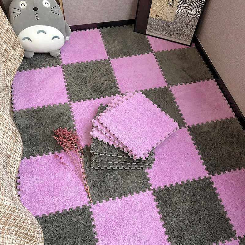 Modern Carpet Floor Tile Plush Cut Interlocking Non-Skid Tiles and Carpet Gray/ Purple Clearhalo 'Carpet Tiles & Carpet Squares' 'carpet_tiles_carpet_squares' 'Flooring 'Home Improvement' 'home_improvement' 'home_improvement_carpet_tiles_carpet_squares' Walls and Ceiling' 7215881