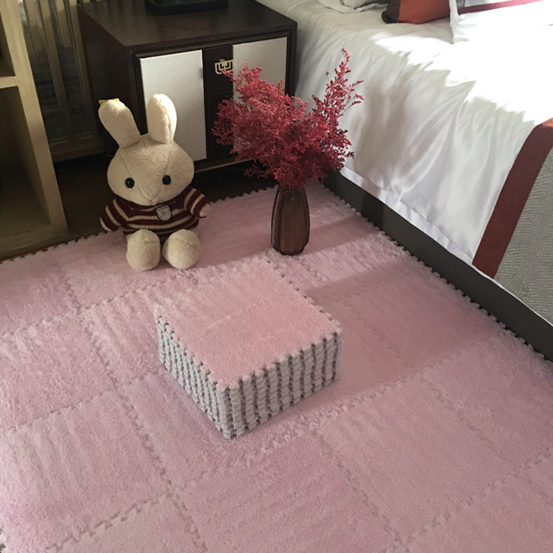 Modern Carpet Floor Tile Plush Cut Interlocking Non-Skid Tiles and Carpet Light Pink Clearhalo 'Carpet Tiles & Carpet Squares' 'carpet_tiles_carpet_squares' 'Flooring 'Home Improvement' 'home_improvement' 'home_improvement_carpet_tiles_carpet_squares' Walls and Ceiling' 7215883