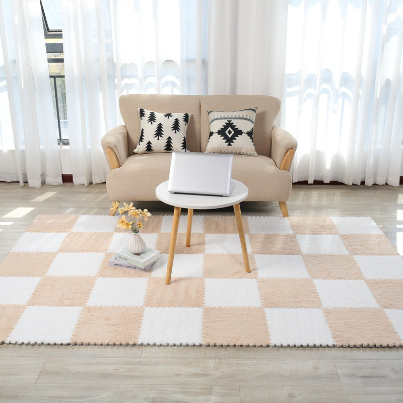Modern Carpet Floor Tile Plush Cut Interlocking Non-Skid Tiles and Carpet Coffee-White Clearhalo 'Carpet Tiles & Carpet Squares' 'carpet_tiles_carpet_squares' 'Flooring 'Home Improvement' 'home_improvement' 'home_improvement_carpet_tiles_carpet_squares' Walls and Ceiling' 7215885