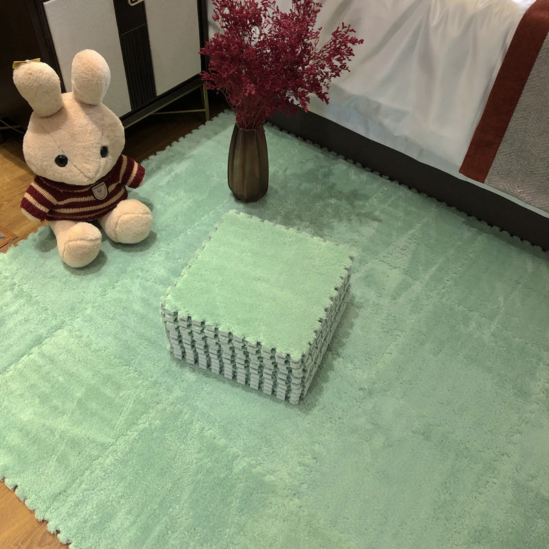 Modern Carpet Floor Tile Plush Cut Interlocking Non-Skid Tiles and Carpet Mint Green Clearhalo 'Carpet Tiles & Carpet Squares' 'carpet_tiles_carpet_squares' 'Flooring 'Home Improvement' 'home_improvement' 'home_improvement_carpet_tiles_carpet_squares' Walls and Ceiling' 7215886