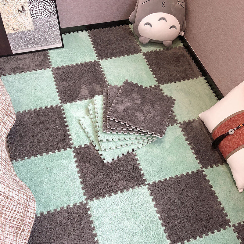 Modern Carpet Floor Tile Plush Cut Interlocking Non-Skid Tiles and Carpet Coffee Green Clearhalo 'Carpet Tiles & Carpet Squares' 'carpet_tiles_carpet_squares' 'Flooring 'Home Improvement' 'home_improvement' 'home_improvement_carpet_tiles_carpet_squares' Walls and Ceiling' 7215887