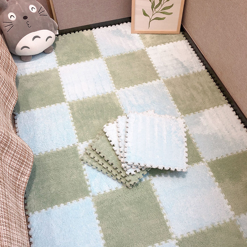 Modern Carpet Floor Tile Plush Cut Interlocking Non-Skid Tiles and Carpet Green + Blue Clearhalo 'Carpet Tiles & Carpet Squares' 'carpet_tiles_carpet_squares' 'Flooring 'Home Improvement' 'home_improvement' 'home_improvement_carpet_tiles_carpet_squares' Walls and Ceiling' 7215890