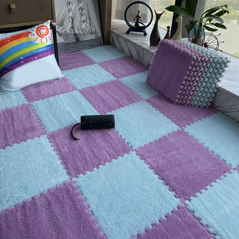 Modern Carpet Floor Tile Plush Cut Interlocking Mildew Resistant Tiles and Carpet Purplish Blue Clearhalo 'Carpet Tiles & Carpet Squares' 'carpet_tiles_carpet_squares' 'Flooring 'Home Improvement' 'home_improvement' 'home_improvement_carpet_tiles_carpet_squares' Walls and Ceiling' 7215908