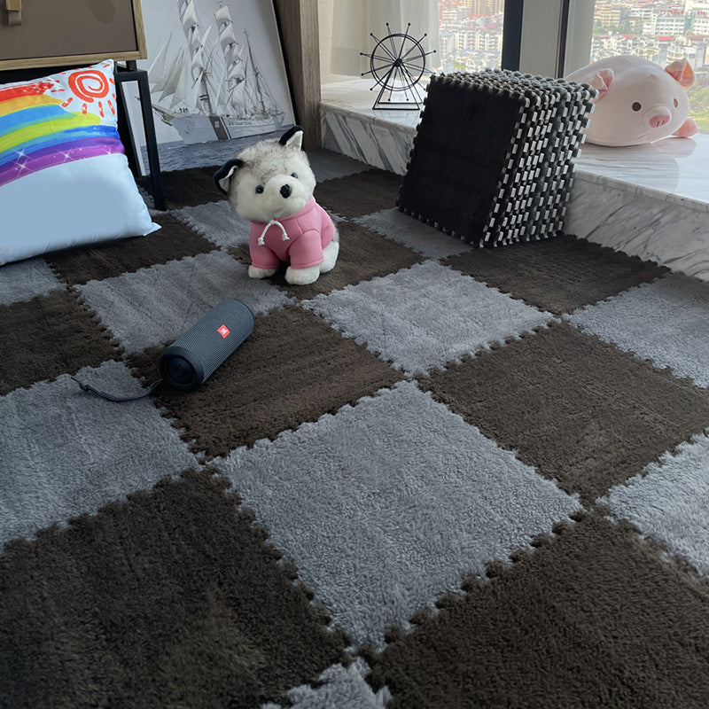 Modern Carpet Floor Tile Plush Cut Interlocking Mildew Resistant Tiles and Carpet Gray Coffee Clearhalo 'Carpet Tiles & Carpet Squares' 'carpet_tiles_carpet_squares' 'Flooring 'Home Improvement' 'home_improvement' 'home_improvement_carpet_tiles_carpet_squares' Walls and Ceiling' 7215916