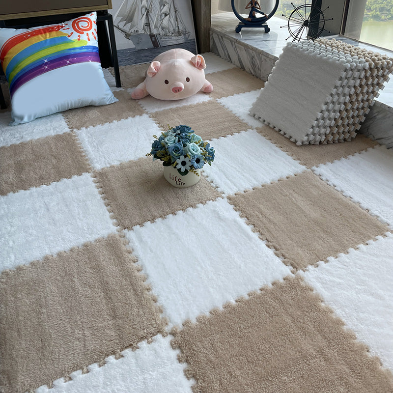 Modern Carpet Floor Tile Plush Cut Interlocking Mildew Resistant Tiles and Carpet Coffee-White Clearhalo 'Carpet Tiles & Carpet Squares' 'carpet_tiles_carpet_squares' 'Flooring 'Home Improvement' 'home_improvement' 'home_improvement_carpet_tiles_carpet_squares' Walls and Ceiling' 7215919