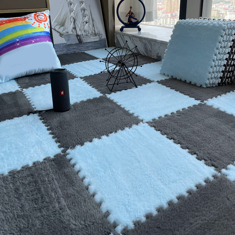 Modern Carpet Floor Tile Plush Cut Interlocking Mildew Resistant Tiles and Carpet Gray Light Blue Clearhalo 'Carpet Tiles & Carpet Squares' 'carpet_tiles_carpet_squares' 'Flooring 'Home Improvement' 'home_improvement' 'home_improvement_carpet_tiles_carpet_squares' Walls and Ceiling' 7215921